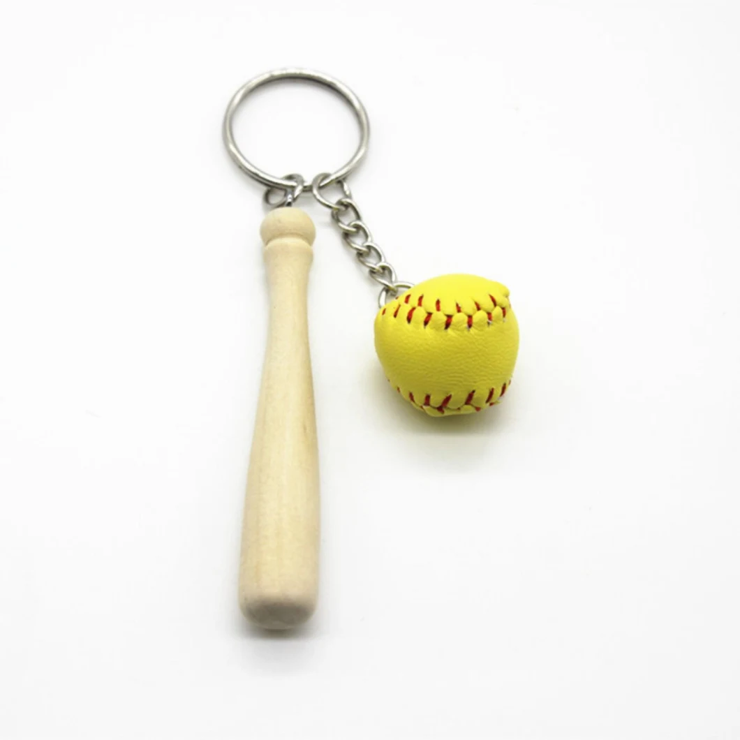 Leon Factory Design Softball Chain Pendant 2cm Pendant Wholesale Small Ball Long Stick Key Ring Accessories Crafts Custom Wooden Baseball Key Chain