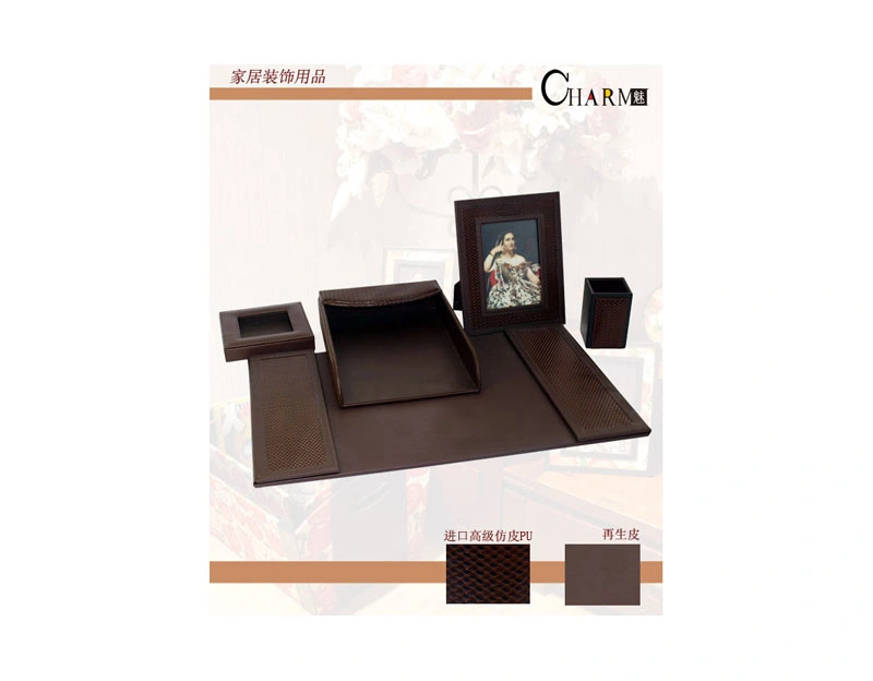 Desktop Luxury Stationery Faux White Office Leather Desk Set