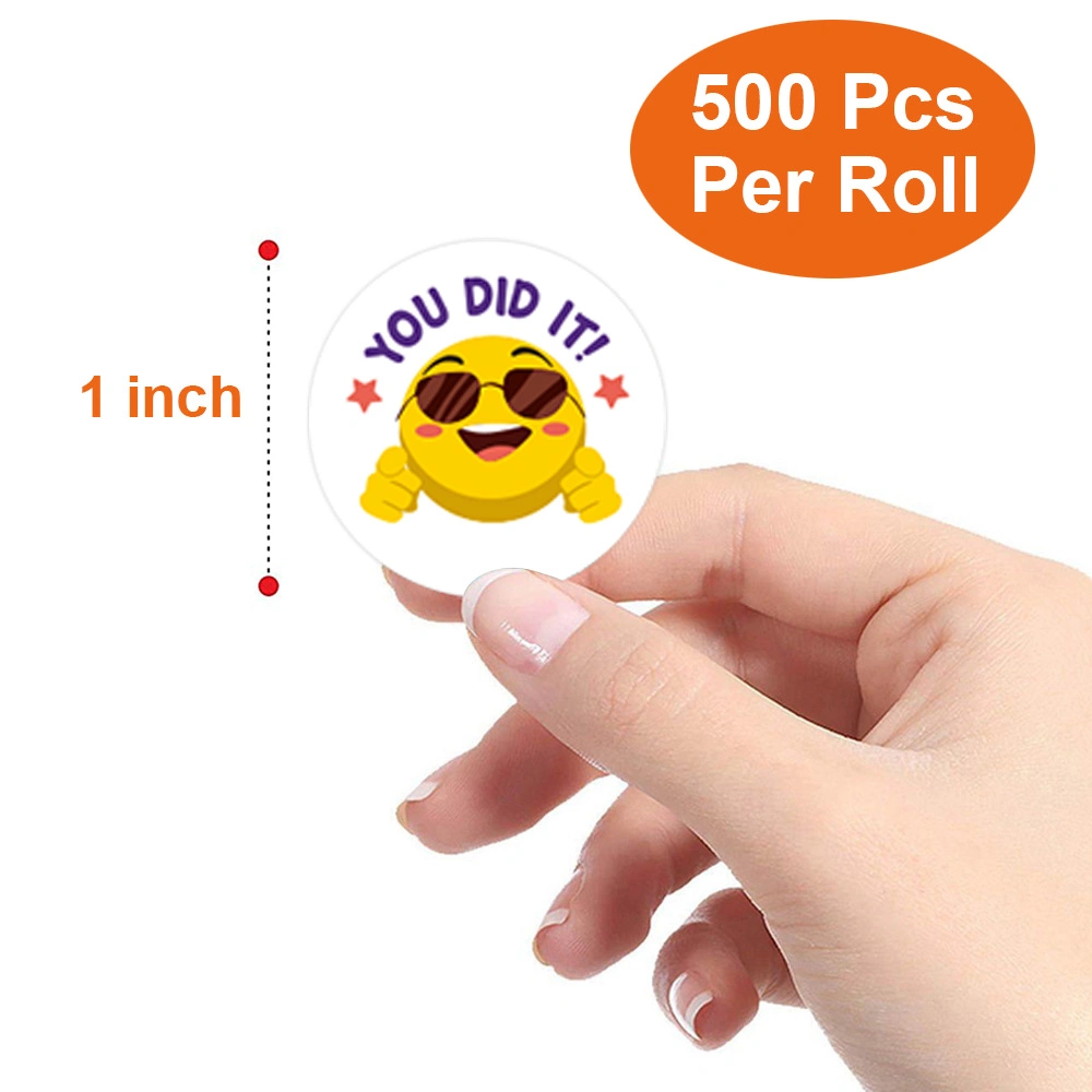 Self-Adhesive Paper Sticker Roll Reward Stickers for Teachers Motivational Incentive Stickers for Kids, 500PCS Roll 1 Inch Round Stickers 8 Smile Designs/Roll